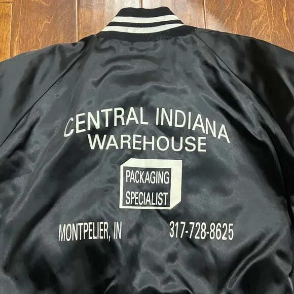 West Ark Vintage 70s 80s Central Indiana Warehouse Bomber Jacket Black Mens 2XL - Picture 6 of 10